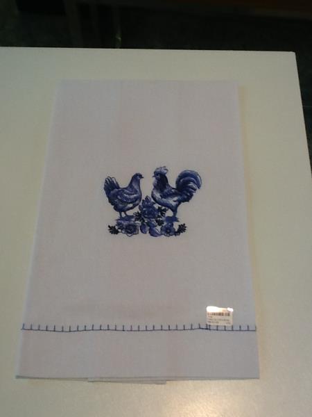 PANO DE COPA BRANCOS DESENHOS AZUL ESCURO