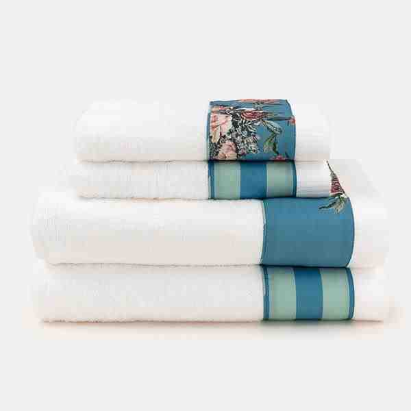 JOGO BANHO 5PÇS MONET FLORAL/LISTRADO AZUL/VERDE