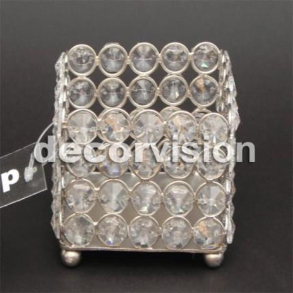 CASTIÇAL 01 QUAD NIQUEL C/ CRISTAIS 8 CM