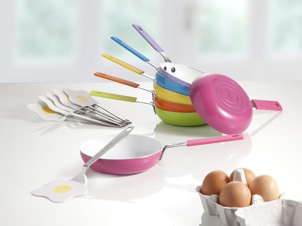 MINI PANELAS P/ OVOS ALUM C/ ESPATULA ACO INOX