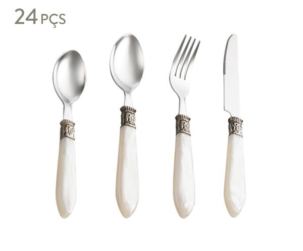 FAQUEIRO 24PCS INOX C/ CABO PLAST 20G 1,8MM MOTHER PEARL MARFIM