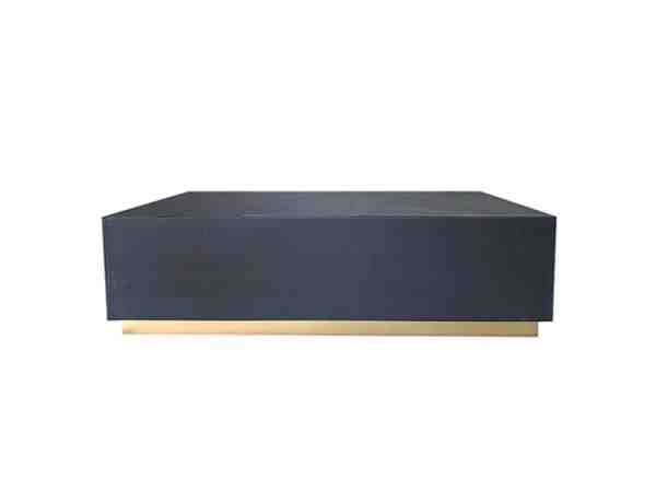 MESA DE CENTRO SHAGREEN IVORY COURO PRETO C/ BASE ACO INOXIDAVEL