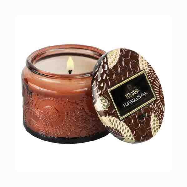 VELA POTE VIDRO P 25H RELEVO FORBIDDEN FIG