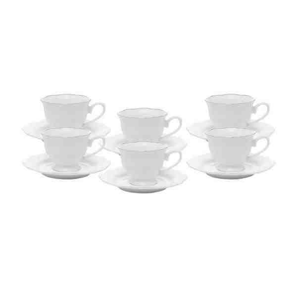 CONJUNTO DE 06 XICARAS CAFE PORCELANA C/ PIRES BRANCO C FIO PRATA MALDIVAS