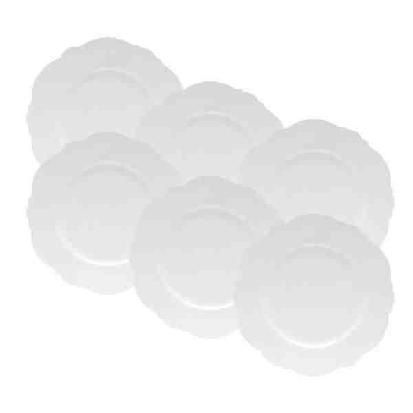 CONJUNTO 6 PRATOS SOBREMESA  PORCELANA MALDIVAS BRANCO