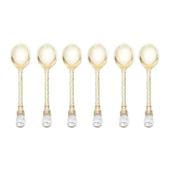 CONJUNTO 6 COLHERES DE CAFÉ DE ZAMAC CRYSTAL DOURADA 11CM