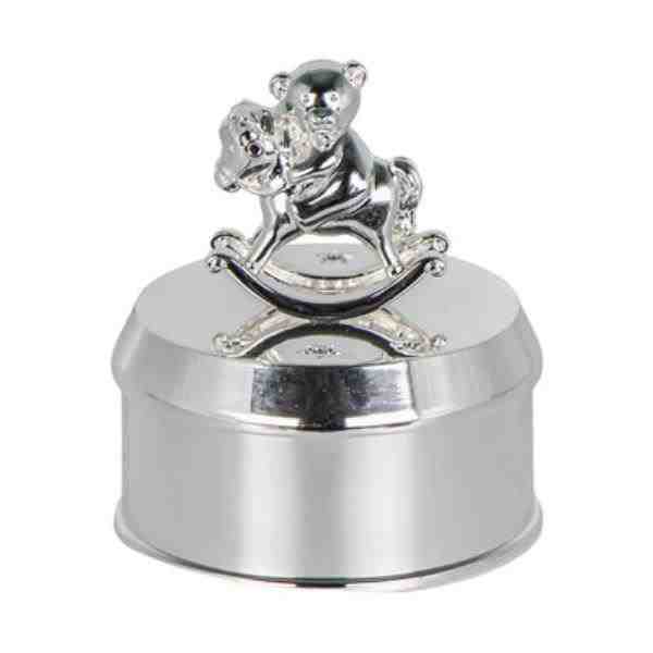 CAIXA DE MÚSICA URSO NO CAVALO CROMADA