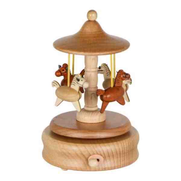 CAIXA DE MÚSICA CARROCEL CAVALINHO DE MADEIRA  TALHADA