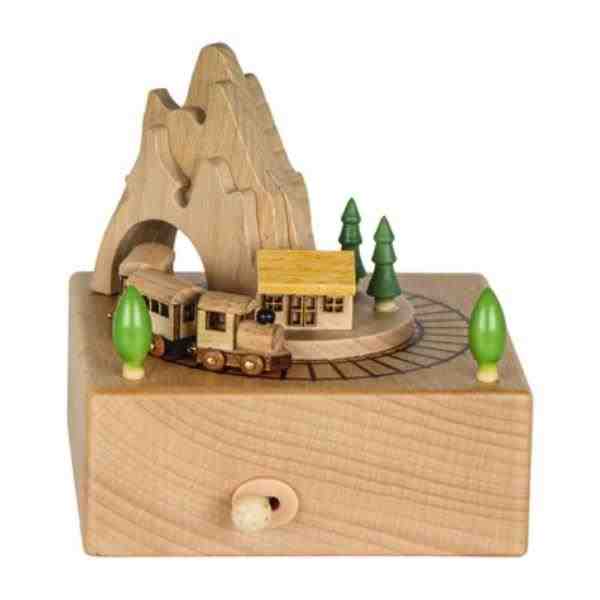 CAIXA DE MUSÍCA MADEIRA TALHADA  TRENZINHO