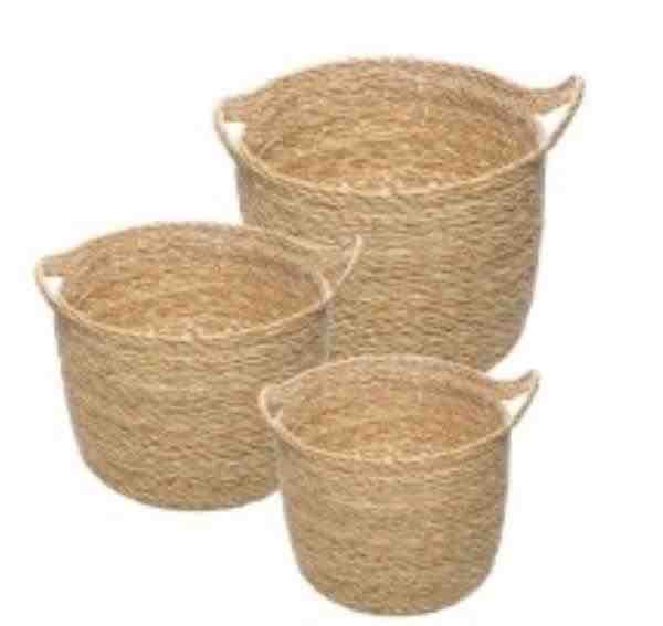 CESTO CACHEPO TAMANHO M DE FIBRA NATURAL COM ALÇA E FORRO DE PLASTICO