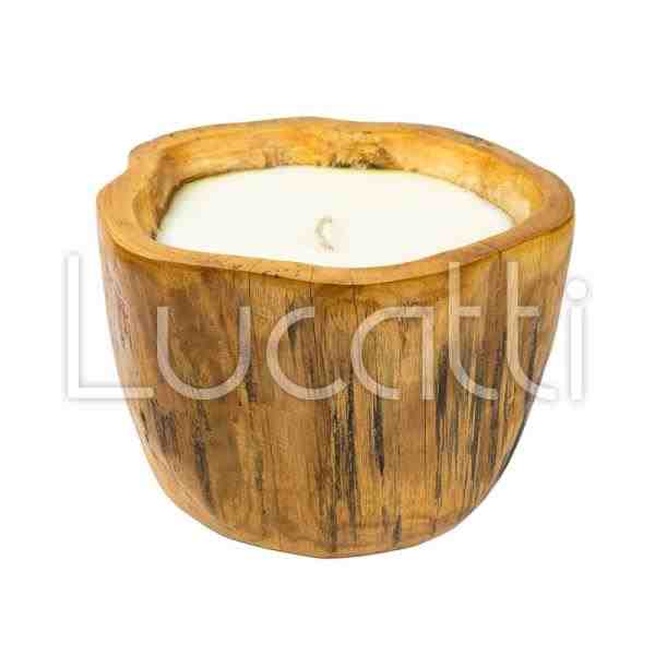 PORTA VELAS EM MADEIRA COM VELA DENTRO