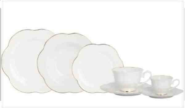 APARELHO  DE JANTAR ROYAL CLASSIC EM NEW BONE CHINA COM FILADO DOURADO – 42 PÇS