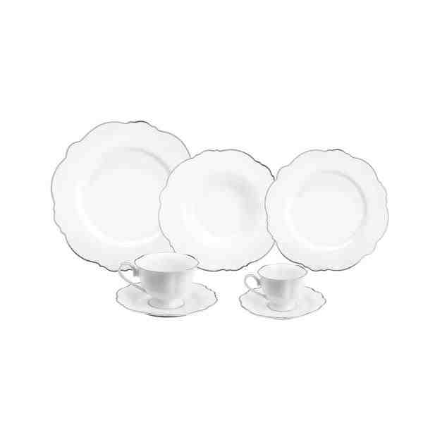 CJ 6 XICARAS CHA C/PIRES BRANCO C/FIO PRATA MALDIVAS 180ML