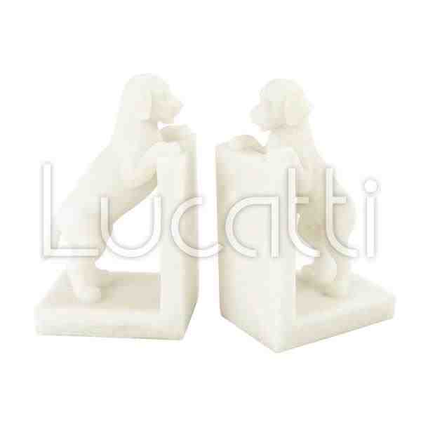 PAR DE APERTA LIVROS EM RESINA CACHORRO BRANCO