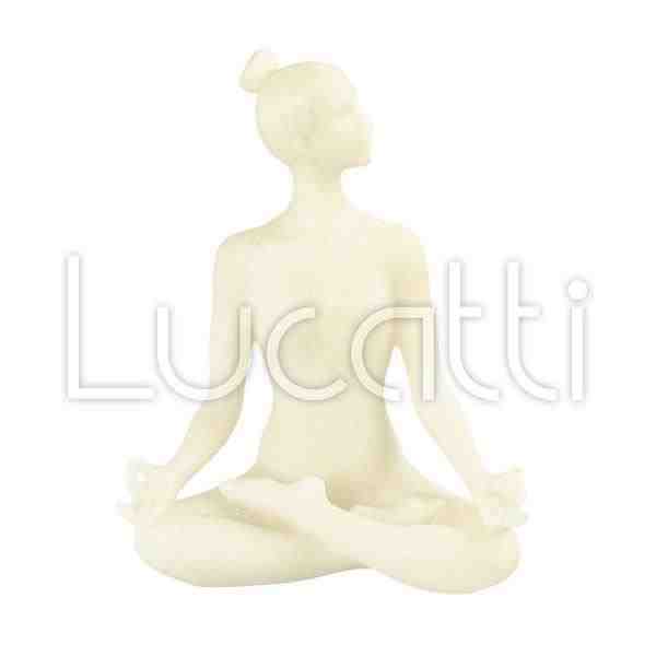 ESCULTURA EM RESINA MULHER MEDITANDO BRANCO