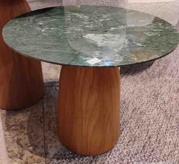 MESA LATERAL PEDRA CIRCULAR LAM FREIJO ACAP MARMORE POLIDO 400X500