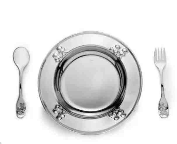 PRATO VERCELLI INOX REVESTIDO EM PRATA COM TALHERES (004238)