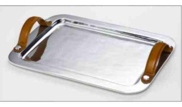 BANDEJA RETANGULAR GDE C/ ALCAS DE COURO LUNA