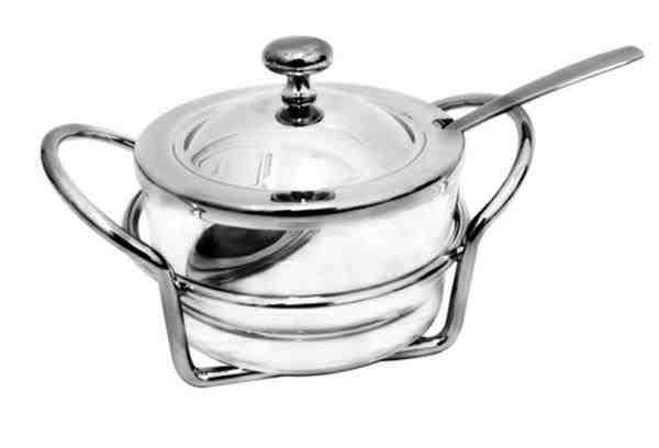 ACUCAREIRO  C/ CRISTAL C/ TP E COLHER PRATA 14,5X10CM