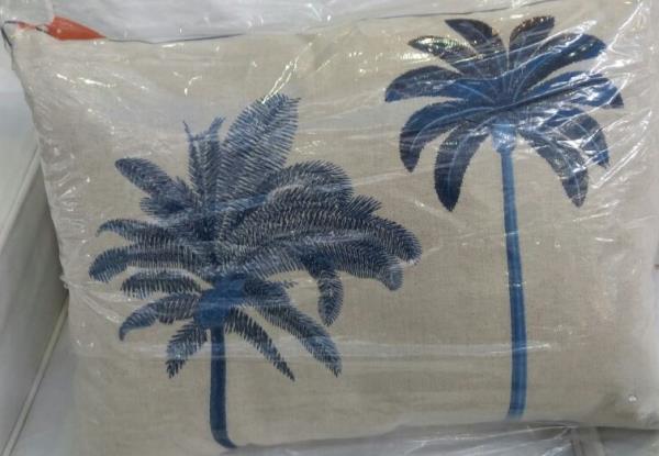 ALMOFADA LINHO BORD DOIS COQUEIROS NT/AZ