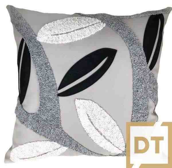 ALM LINHAO CINZA 52X52X C/APLIQ LA+COURO PTO FOLHAS