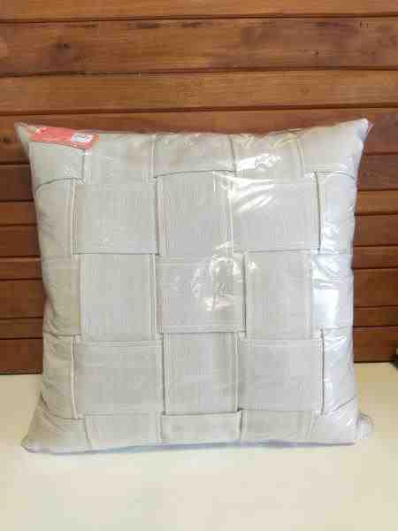 ALMOFADA LINHO MISTO C/ FAIXAS ENTRELACADAS OCRE