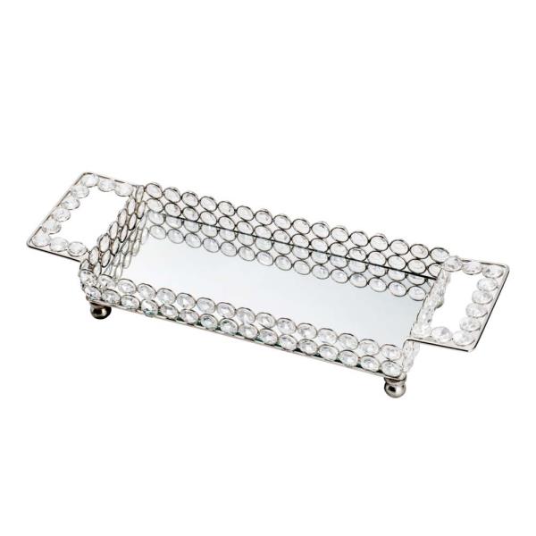 BANDEJA RETANGULAR DE CRISTAL C/ ESPELHO 27,5X10,6CM