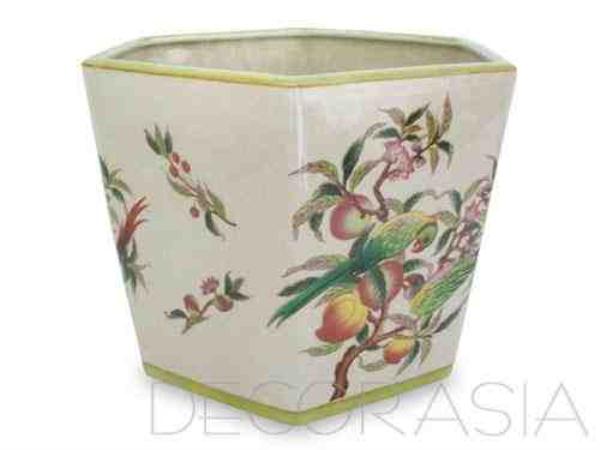 CACHEPOT DE PORCELANA RECORTES ESTAMPA PAPAGAIO