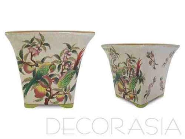 CACHEPOT P DE PORCELANA ESTAMPA PAPAGAIO