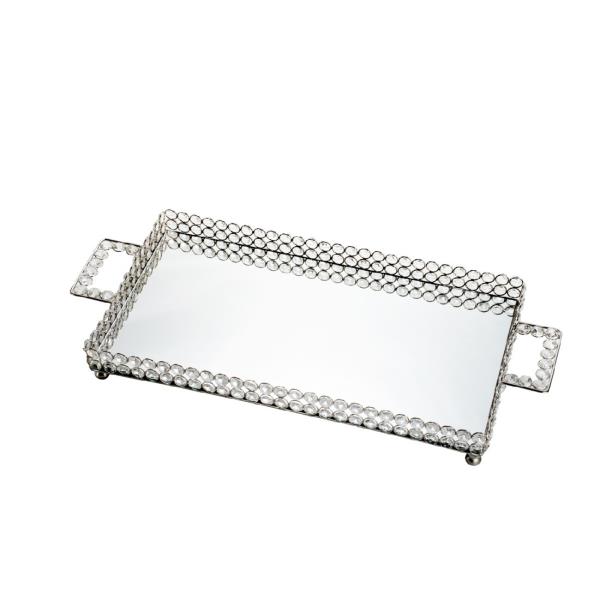BANDEJA RETANGULAR DE CRISTAL C/ ESPELHO 45X25CM
