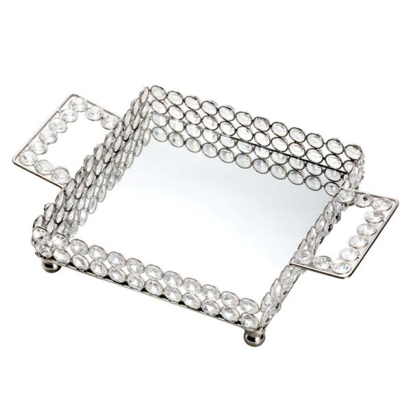 BANDEJA QUADRADA DE CRISTAL C/ ESPELHO 21CM