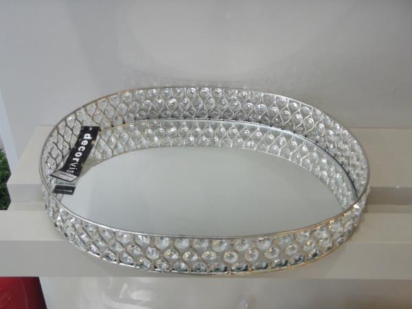 BANDEJA OVAL NIQUELADA C/ CRISTAIS 40X29X7