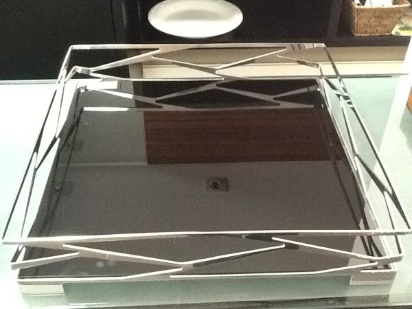 BANDEJA TRAMA BAR QUAD INOX VIDRO PRETO