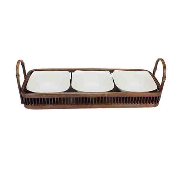 BANDEJA BAMBU C/ 3 BOWLS PORC RETANG DARK