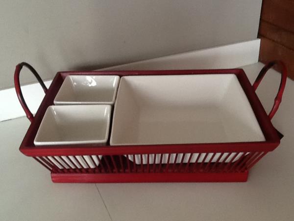 BANDEJA BAMBU C/ 3 BOWLS QUAD PORC RED