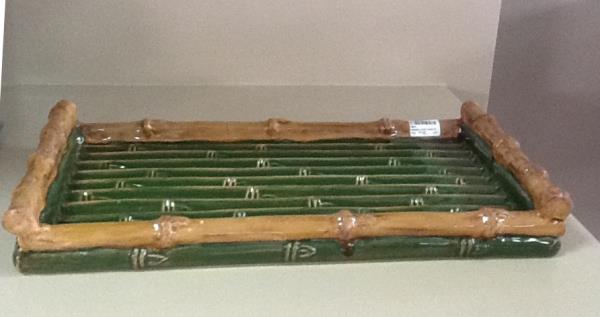 BANDEJA RETANG DE BAMBU ESTILIZADO VERDE C/ BORDA EFEITO