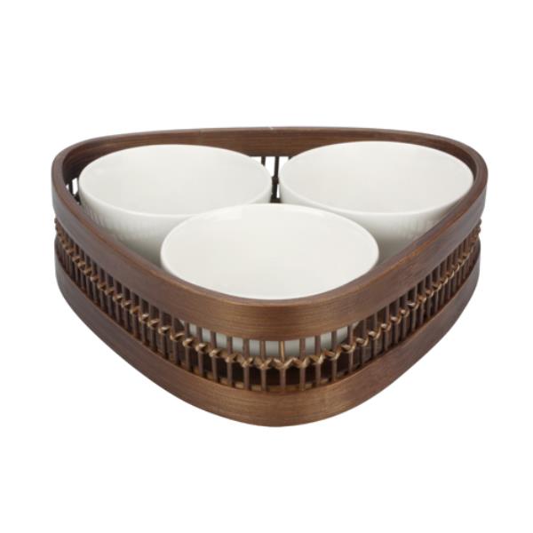 BANDEJA BAMBU C/ 3 BOWLS TRIANG PORC DARK