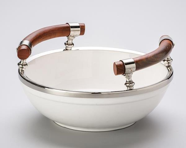 BOWL CERAMICA C/ ALÇA MADEIRA BORDA METAL