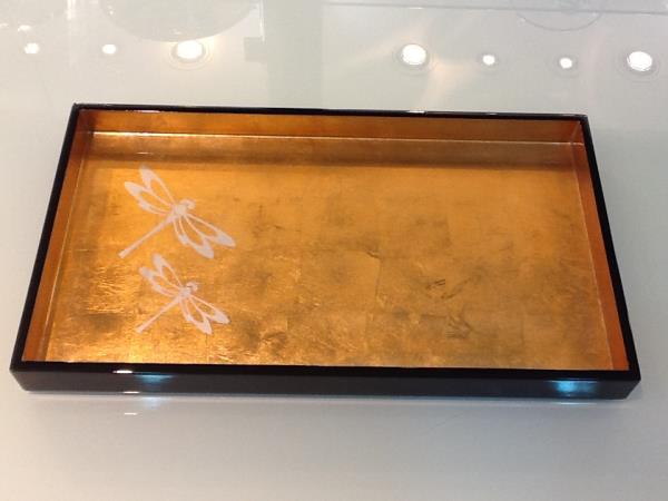 BANDEJA 36X20X3 PRETA INT. DOUR BORBOLETA PRATA