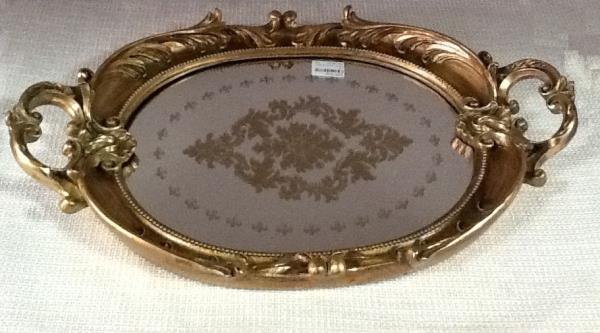 BANDEJA EM RESINA DOURADA ESPELHADA