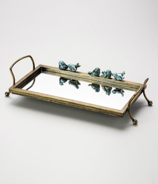 BANDEJA FERRO C/ ESPELHO 45X20,5X10,5CM BIRD