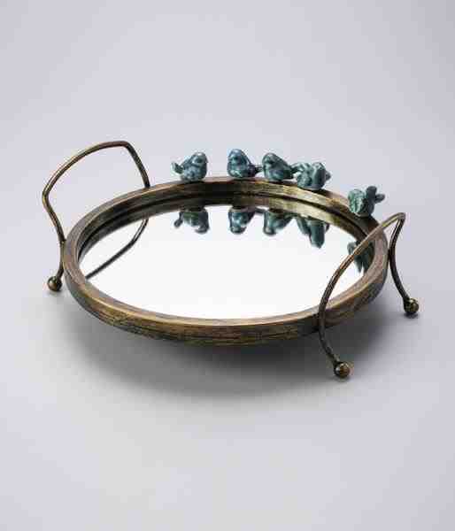 BANDEJA FERRO C/ ESPELHO 35,7X31,7X11 CM BIRD