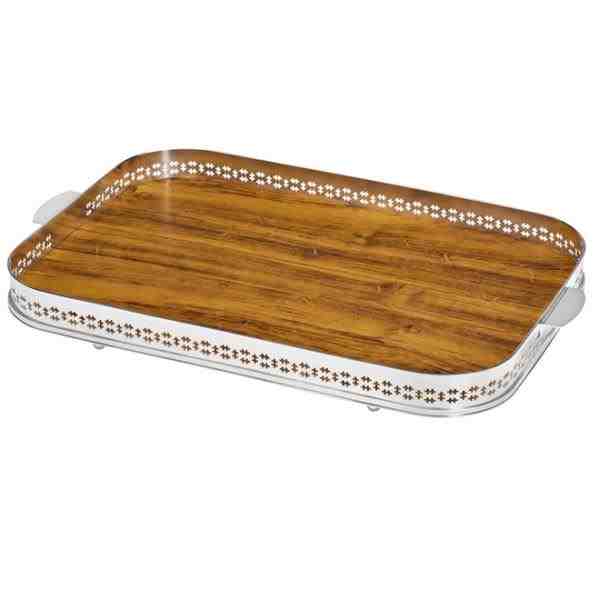 BANDEJA GALER. CROSS 58X41X9CM C/ FDO MAD C/ CORDAO WAVE