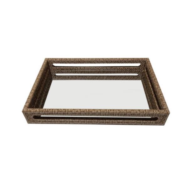 BANDEJA ESPELHADA RATTAN INOX 44,5X30X6CM