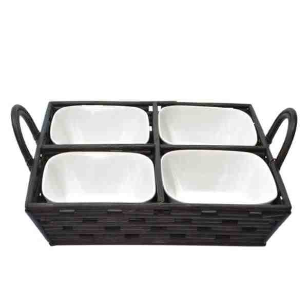 BANDEJA RATTAN C/ 4 BOWLS QUAD PORC LATIC