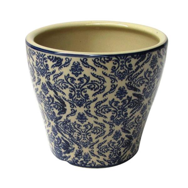 CACHEPOT CERAMICA BEGE AZUL 14X12CM