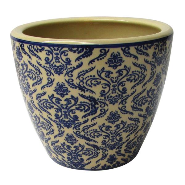 CACHEPOT CERAMICA BEGE AZUL 14,5X17CM