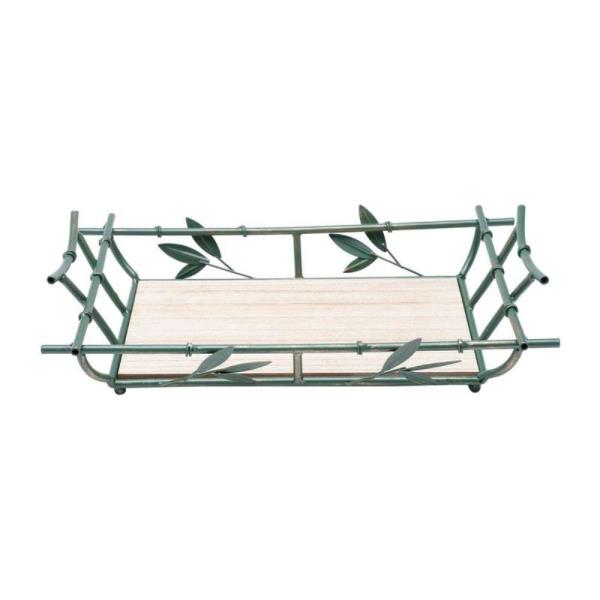 BANDEJA RETANGULAR FERRO AMADEIRADO BAMBU 46X28X11.5CM