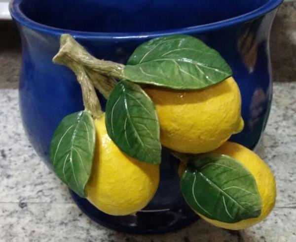 CACHEPOT AZUL C/ ARRANJO DE LIMAO