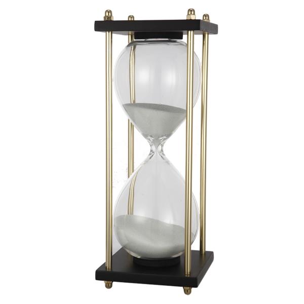 AMPULHETA EM VIDRO E MAD. C/ AREIA COLORIDA WISE WHITE